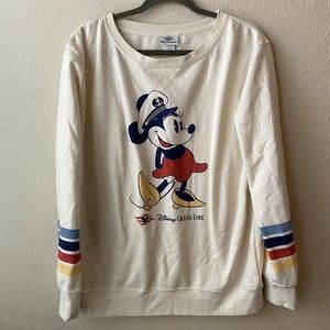 Disney Cruise Line Women Sweatshirt Size XL Captain Minnie Mouse Pullover Cream